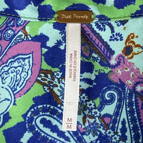 Free People Bianca Printed Blouse Long Sleeve Button Up Jade Combo Size Medium - Picture 4 of 11